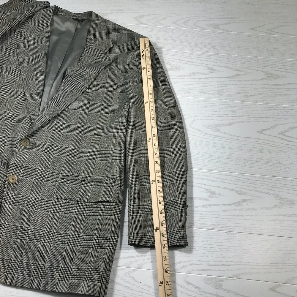 Vintage Bill Blass Silk Blazer Men 44R Houndstooth Checkered 2 Button Classic